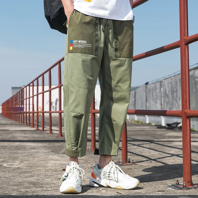 Мужские брюки карго SingleRoad летние цвета хаки с карманами по бокам в стиле хип хоп