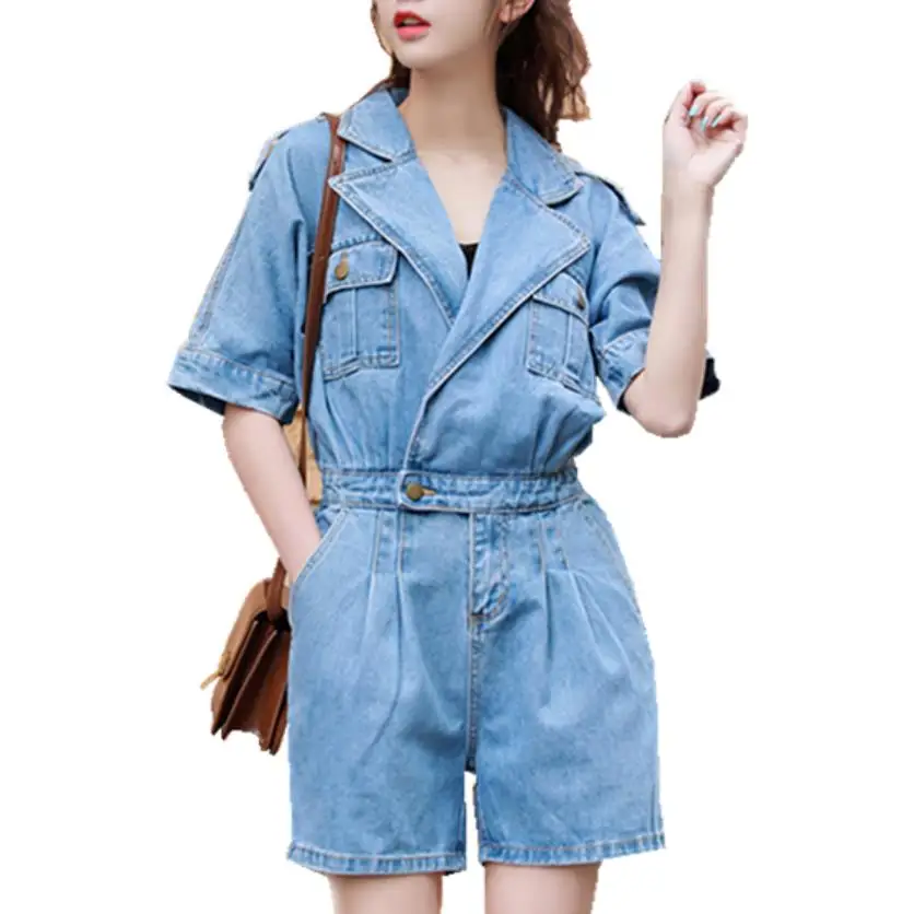 Джинсовые комбинезоны для женщин джинсовые шорты с коротким рукавом в стиле