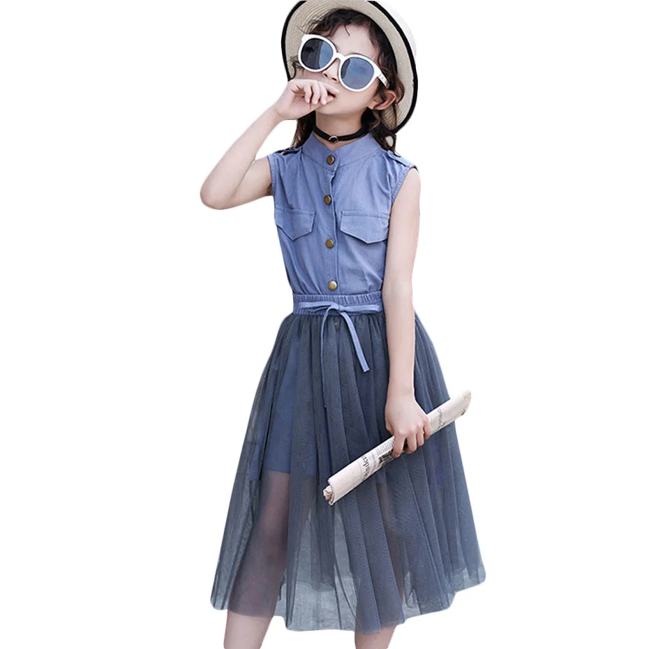 Комплект детской одежды из 2 предметов для девочек однотонное платье + юбка