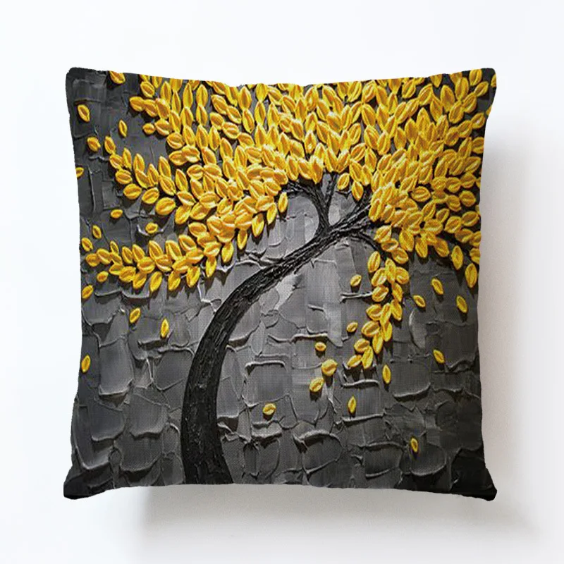 

Oil Painting 45*45cm Cushion Cover Linen Pillow Cover Car Home Decoration Decorative Pillowcase Colorful Tree 1