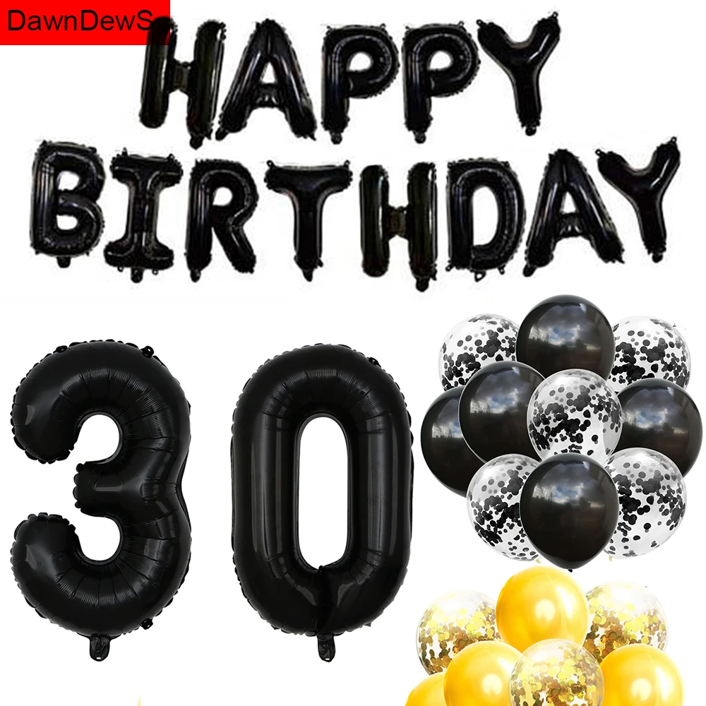 Gold Black 30th Birthday Balloons Air Confetti Baloon Photobooth Props Men Women Happy Birthday Party Decorations Adult 30 Years