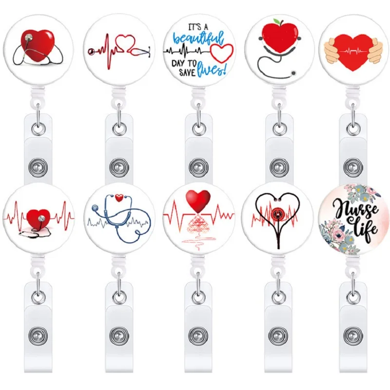 

ECG Medical Care Series Retractable Easy Pull Buckle Flower Revolving Easy Pull Nurse Badge Scroll