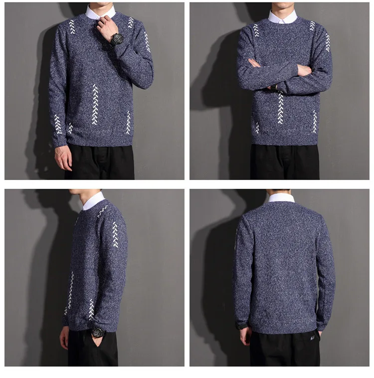 

Fashionable boutique Autumn winter thickening XXL men's round neck pullover retro personality handmade casual knitted sweater