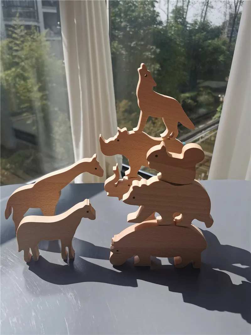 Детские деревянные игрушки-животные из бука штабелируемые блоки Лев тигр слон