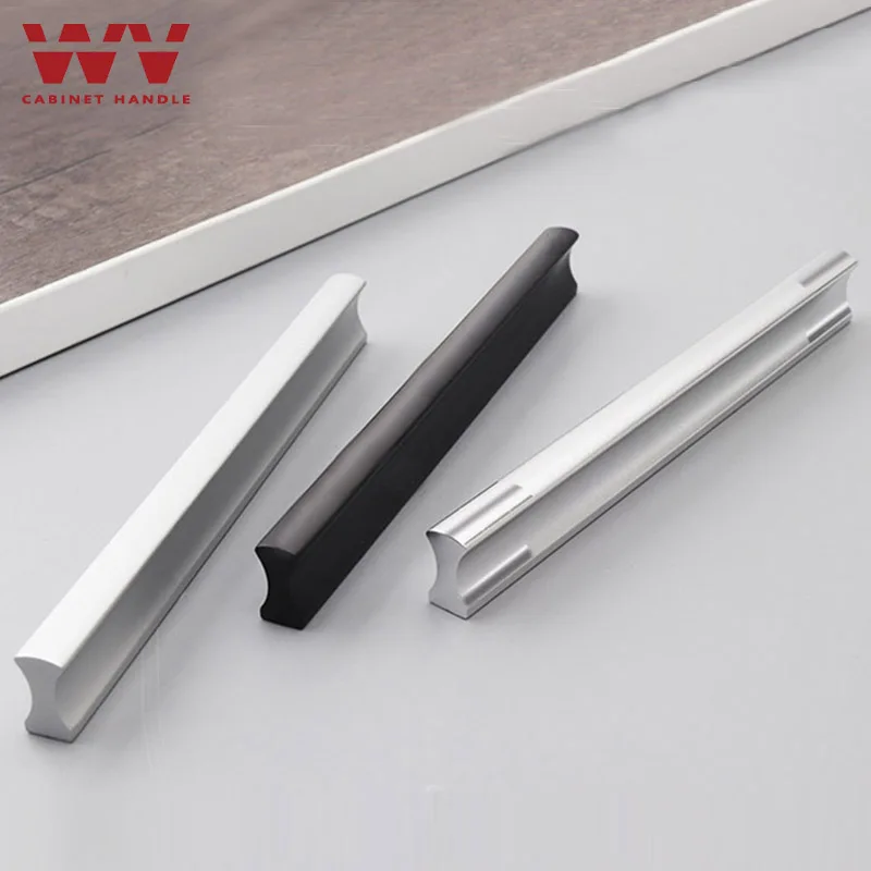 WV Kitchen Cabinet Handles and Pulls 96mm 128mm Black Silver Furniture Door Handles Aluminum Drawer Pulls and Knobs Hardware 201