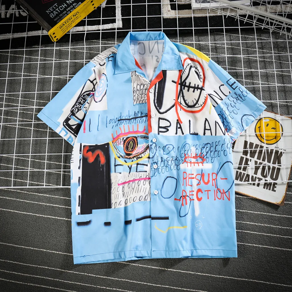 Мужская Летняя женская Повседневная пляжная рубашка с коротким рукавом