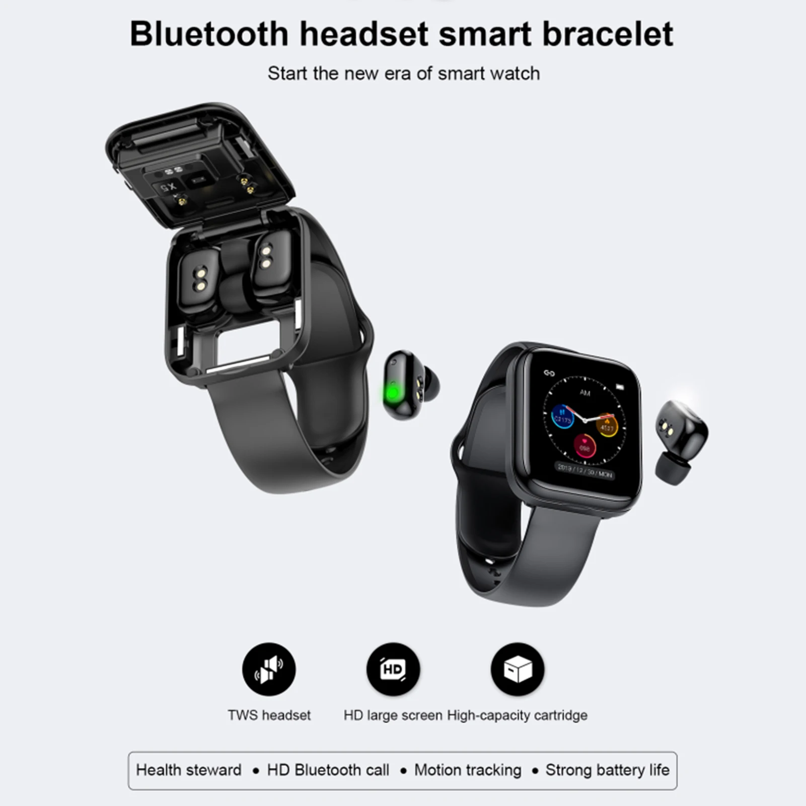 2 In 1 Bluetooth Wireless Earphones Sport Handsfree Earbuds Headset With Smart Wristband Watch Bracelet For IOS Android | Электроника