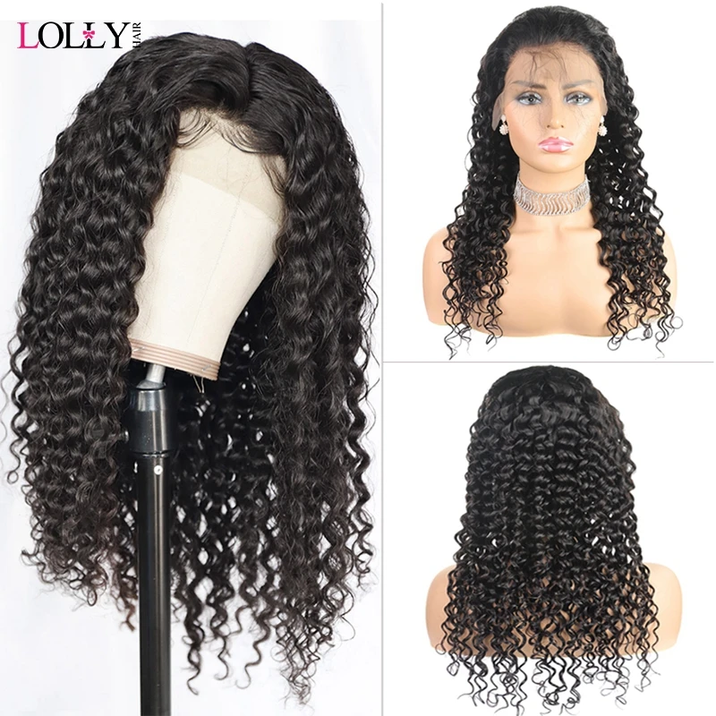 Лолли глубокая волна парик 13x4 150% бразильские прозрачные кружевные передние