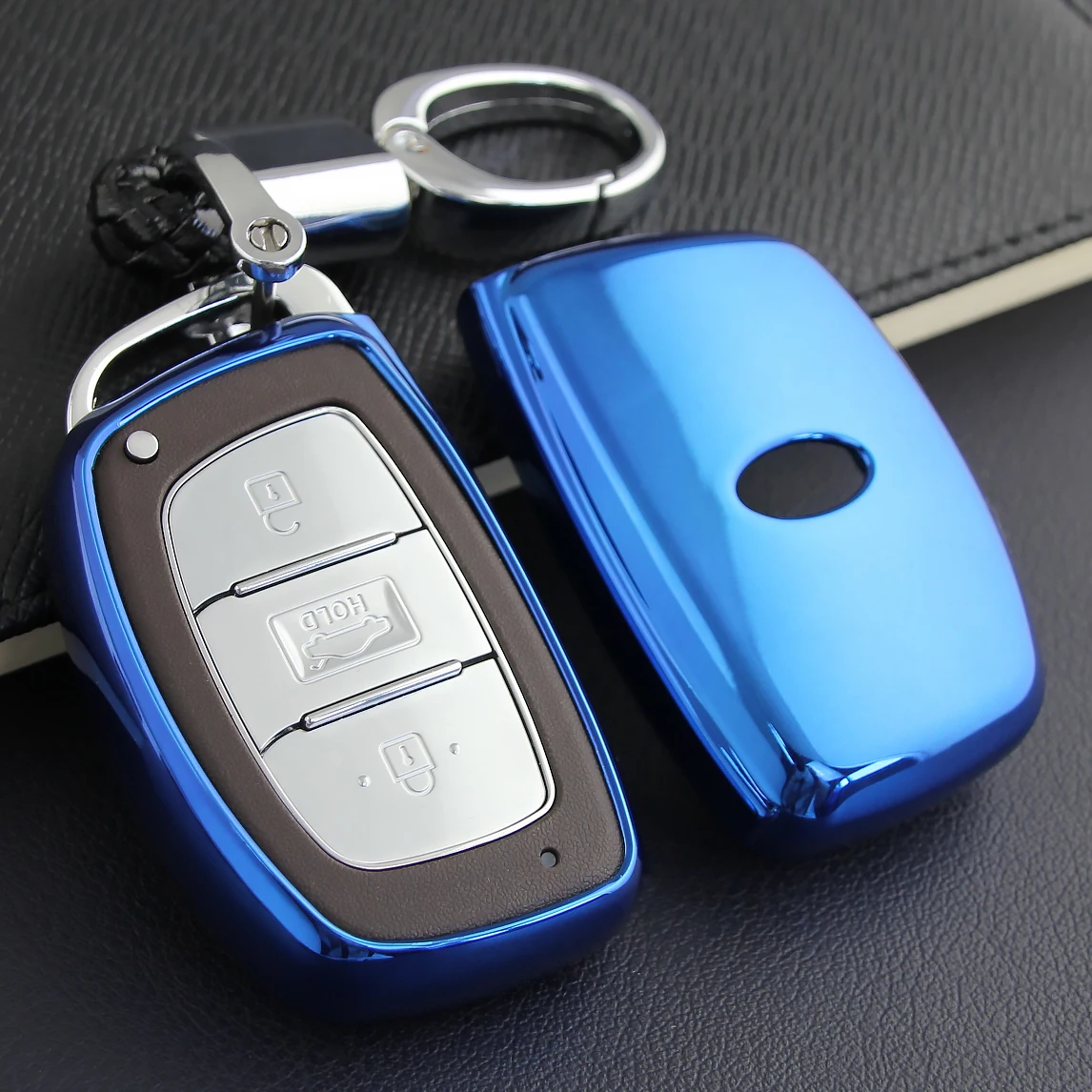 

Smart Key Fob Case Cover Shell Holder Chain Ring For Hyundai Elantra Tucson Sonata Blue