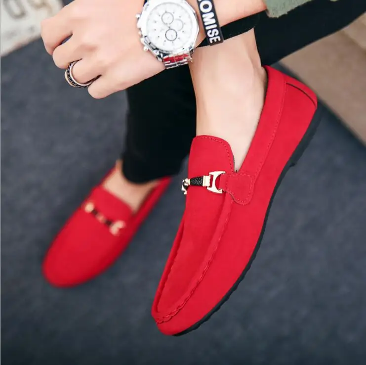 Мужские повседневные замшевые лоферы красные однотонные кожаные мокасины для