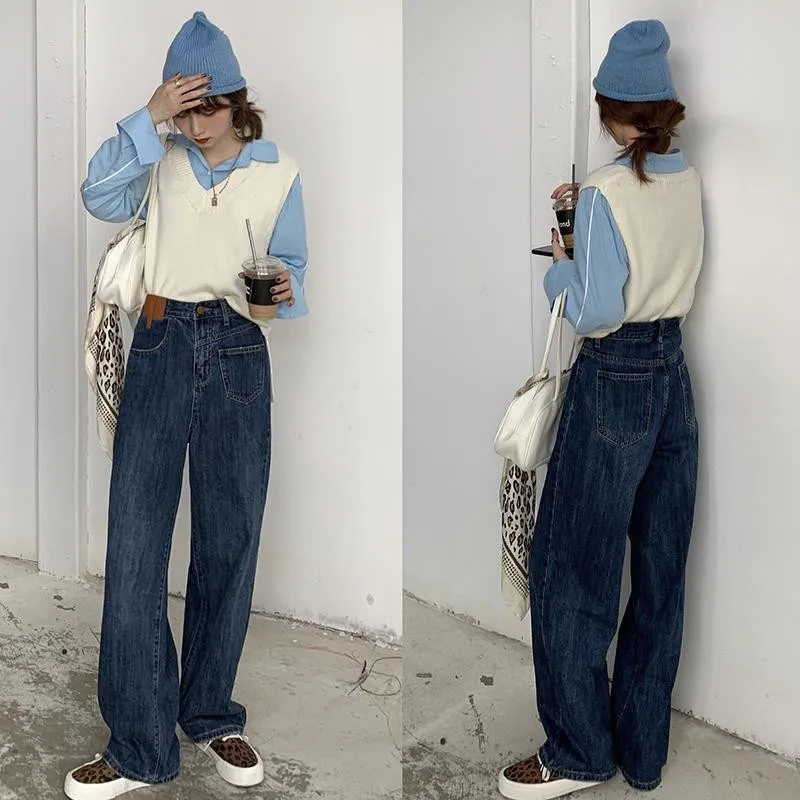 

Vintage Loose Denim Pants High Waist Long Straight Jeans Pants Female Wide Leg Trousers Women All-match Streetwear Summer 2021