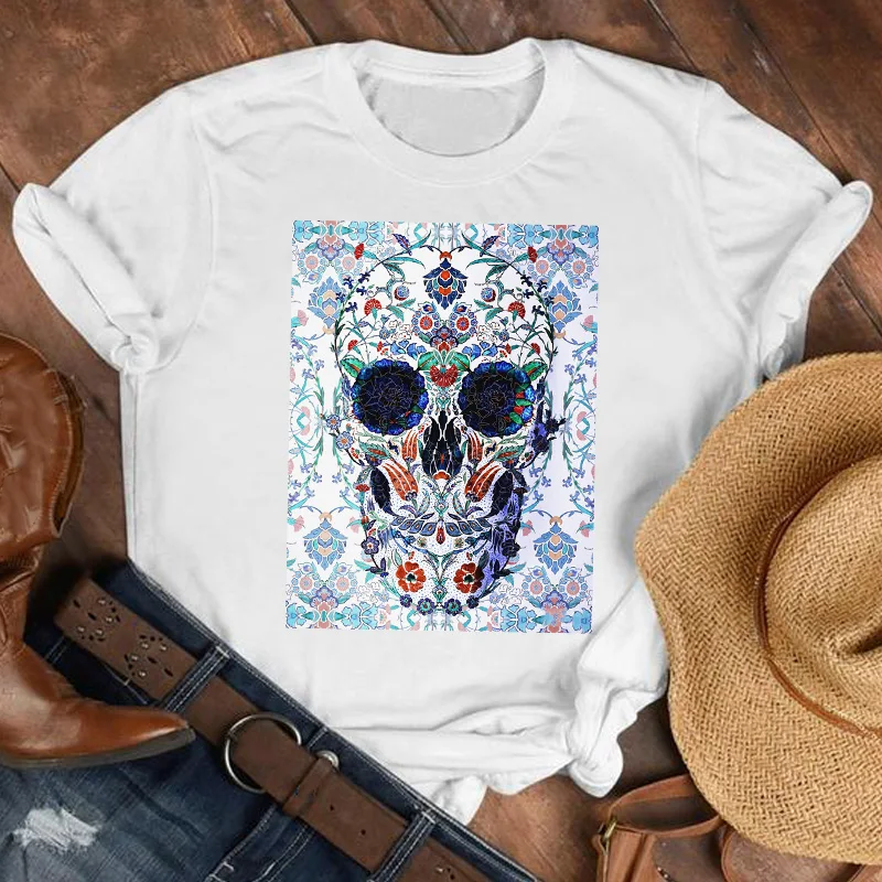 

Women Lady Floral Flower Face Printing Cute 90s Fashion Shirt Clothes Womens Top Female Print T Tshirt Tee Graphic T-shirt