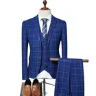 Пиджак + брюки + жилетвесна-осень 2021, модный мужской деловой Повседневный вертикальный костюм из трех предметов, блейзеры, пальто, брюки