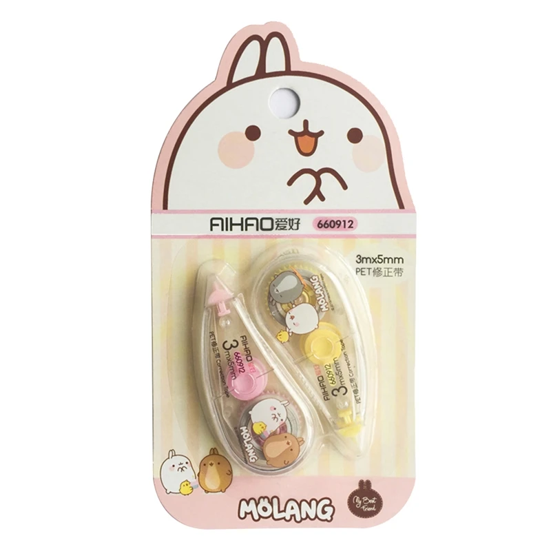 

2 pcs/pack 5mm*3m Happiness Molang Press Type Practical Correction Tape Diary Stationery School Supply