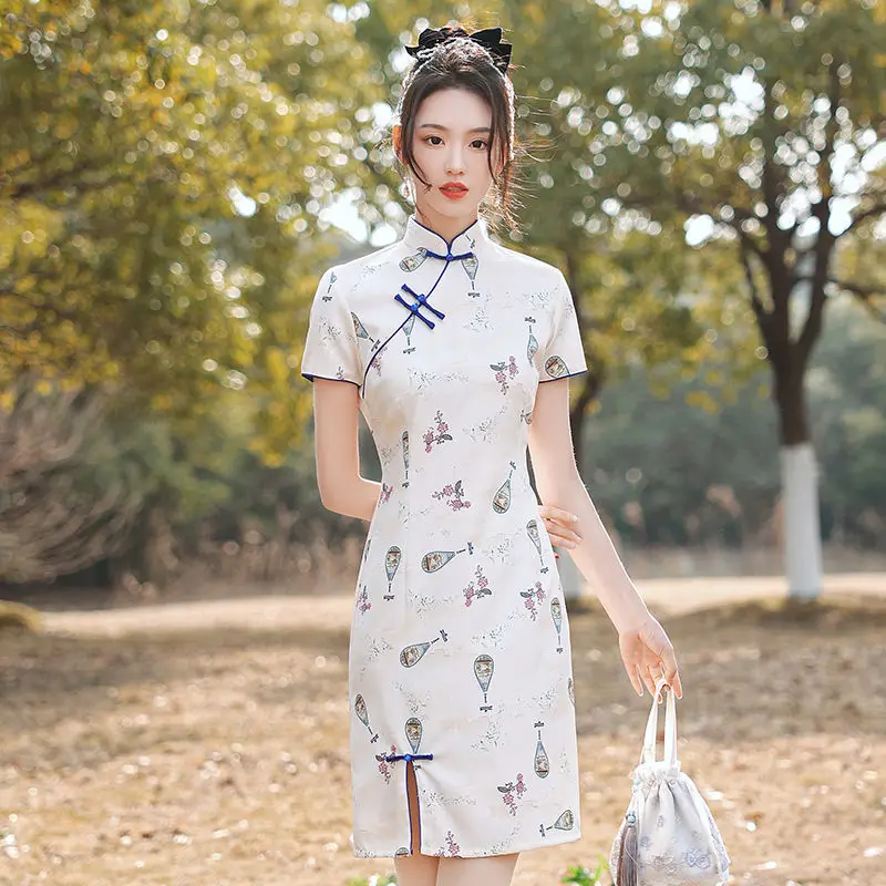 

Vintage Chinese Traditional Dress Women Elegant Print Slim Qipao Cheongsam Oriental Style Bride Wedding Dresses Party Gown
