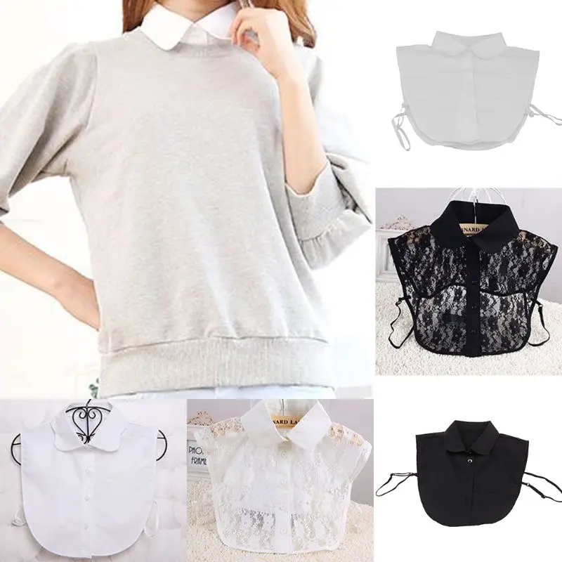 

Women Pure Color Lace Detachable Lapel Choker Necklace Shirt Fake False Collar
