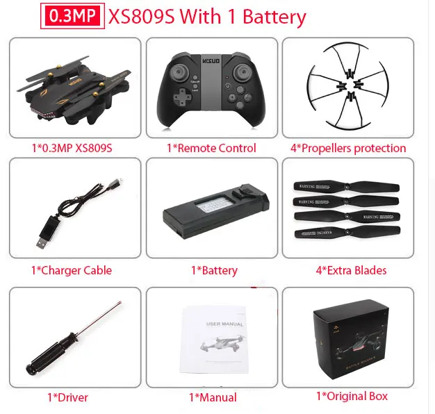 0.3MP 1B Color Box VISUO XS809S XS809HW складной селфи Дрон с широкоугольным 0.3MP/2MP HD камерой Квадрокоптер WiFi FPV RC вертолет мини Дрон xs809 - Цвет: 0.3MP 1B Color Box