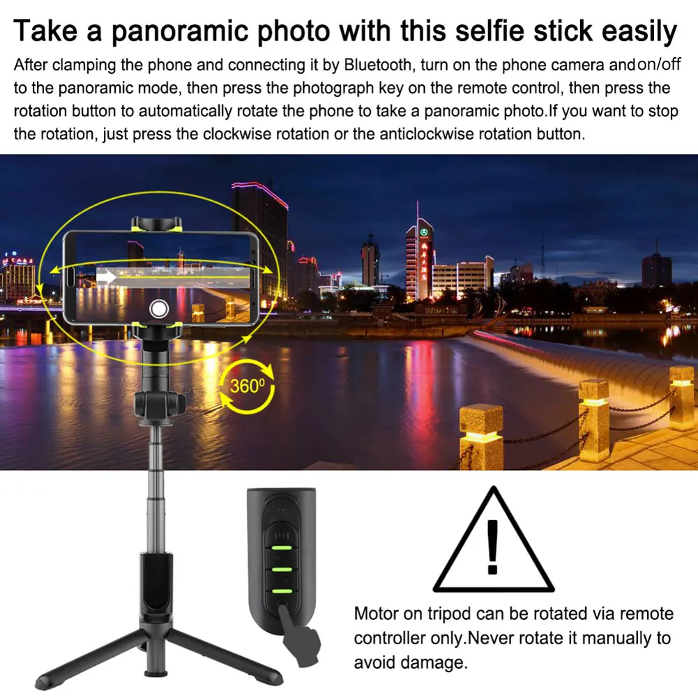 Панорамная селфи Палка с дистанционным управлением и вращением на 360