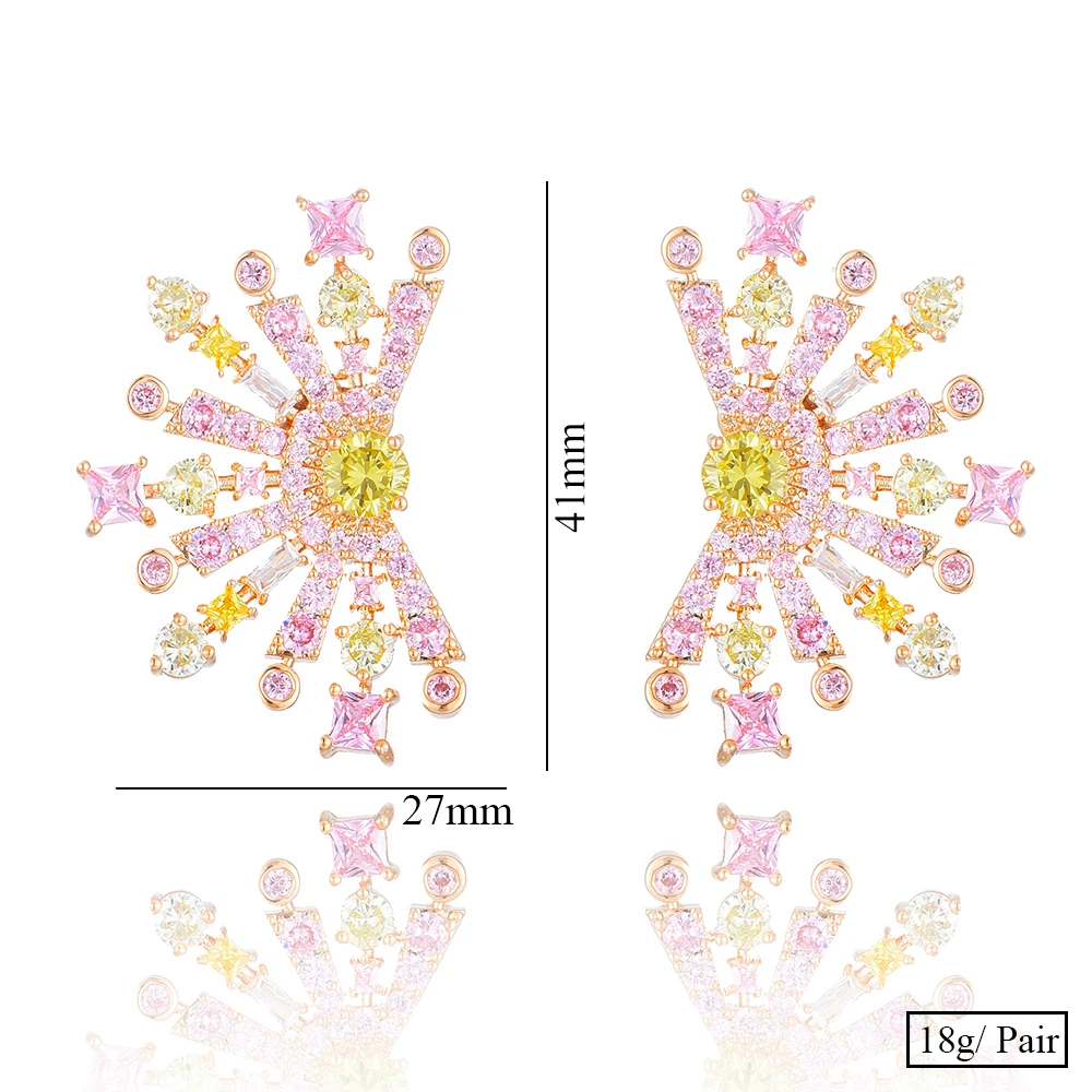 

SISCATHY Shiny Clear Cubic Zirconia Firework Big Earrings For Women Bridal Wedding Round Trendy Girl Daily Earrings 2020