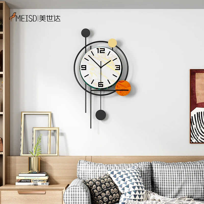 

MEISD Metal Clock Pendulum Creative Round Shape Home Decor Quartz Silent Watch Wrought Iron Room Horloge Free Shipping Hot Deals