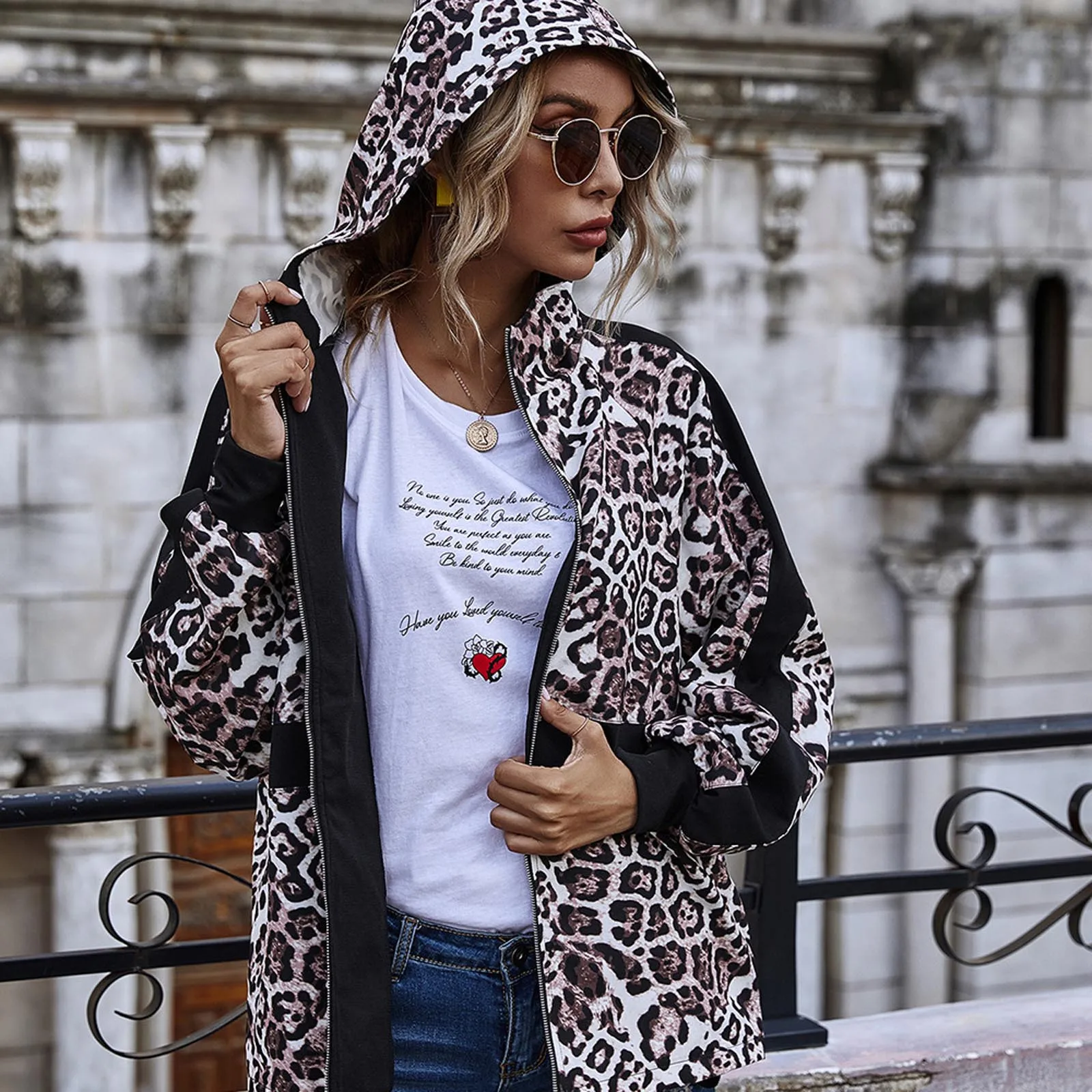 Новинка 2020 индивидуальный тренд с леопардовым принтом толстовка капюшоном