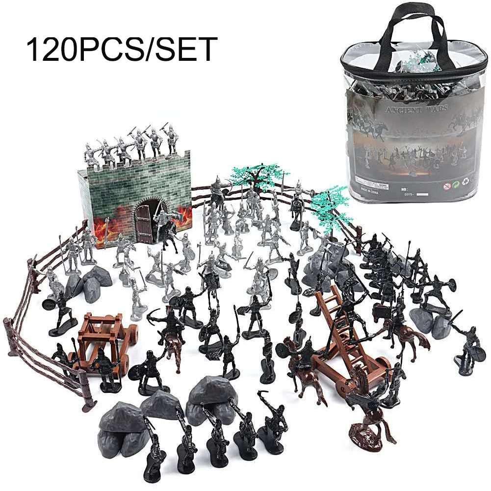 

120pcs Kids Toy Miniature Castle Model Set Medieval Soldiers Ornaments Knight Siege War DIY Building Gifts Figures Static Fort