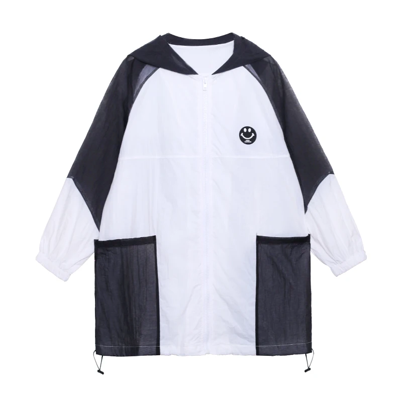 

XUXI Women Sun Protection Clothing Dress Loose And Thin Black And White Stitching Coat Summer 2021 E1968