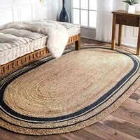 100 natural jute woven carpet oval carpet floor mats handmade reversible wheel carpet modern simple household