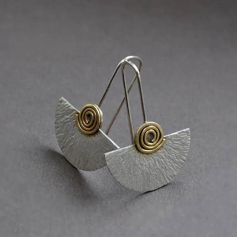 Винтажные этнические висячие серьги в форме веера золотого дерева металлические