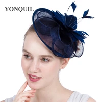 woemn sinamay wedding fascinator headbands with feather flowersnavy blue sinamay loops for melbourne cup wedding church event