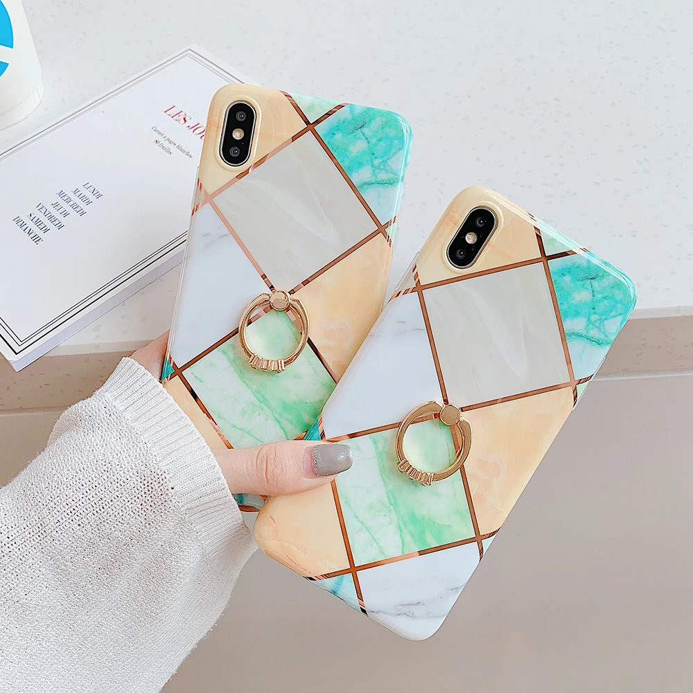 Чехол для телефона LOVECOM для iPhone 11 Pro XR XS Max 6 6S 7 8 Plus X Мягкая Гальваническая мраморная задняя крышка с кольцом на палец