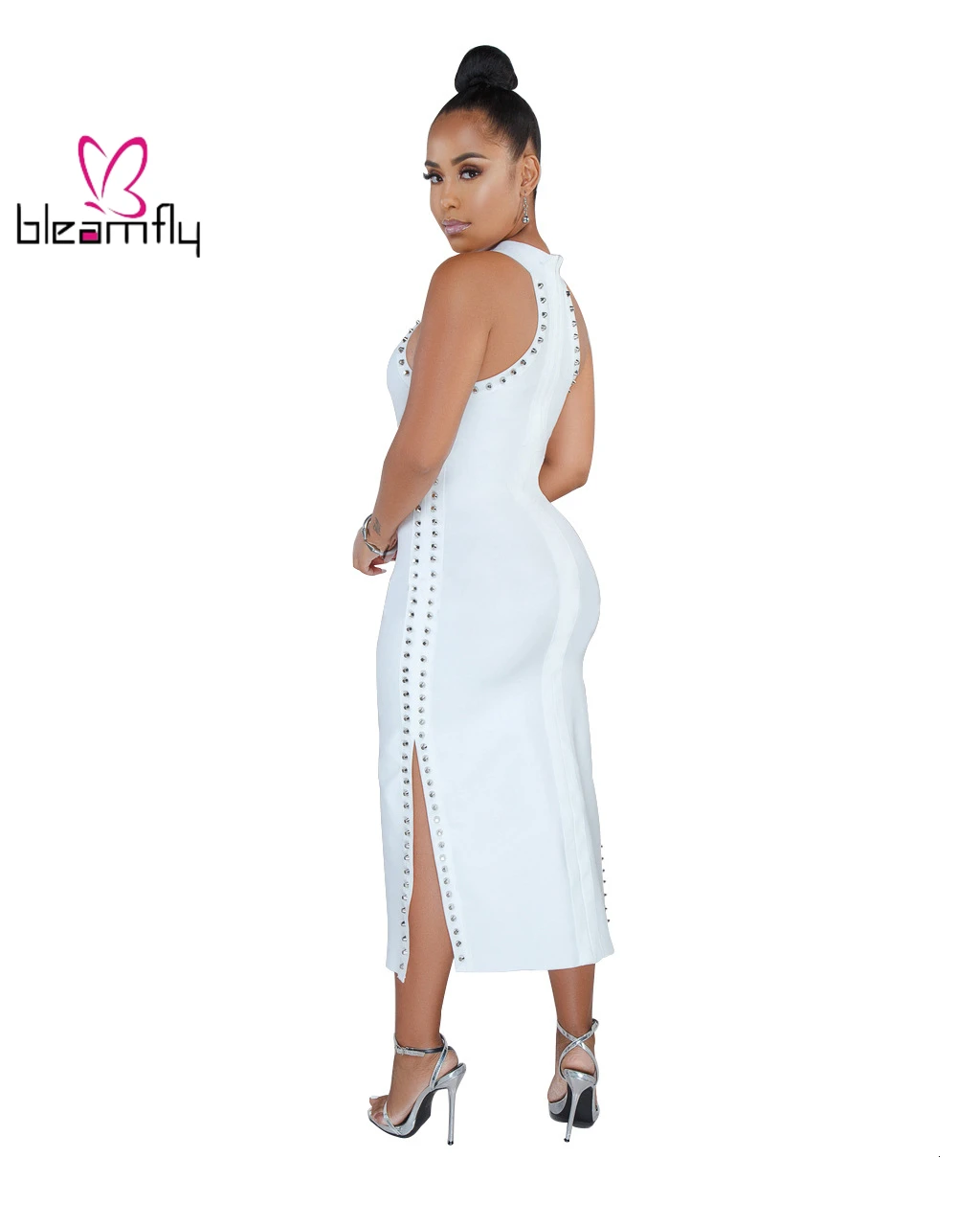 2019 женское летнее платье без рукавов с заклепками и лямкой на шее пляжная мода