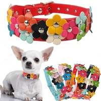 flower dog collar cute leather studded dogs necklaces pet collars for small medium dogs pinkblackred colors for chihuahua d30