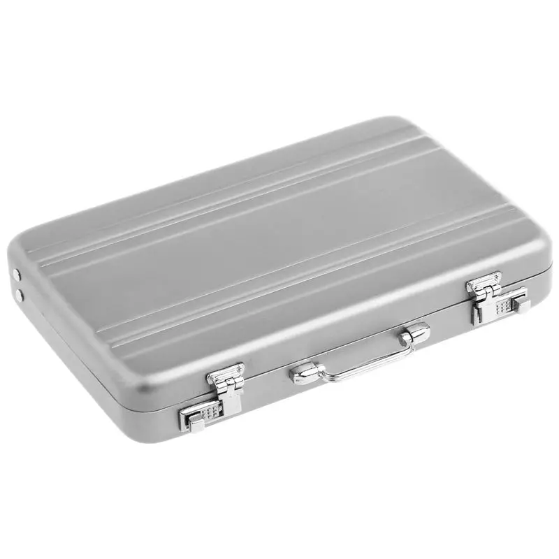 Aluminum password box Card Case Mini suitcase Password briefcase  Silver