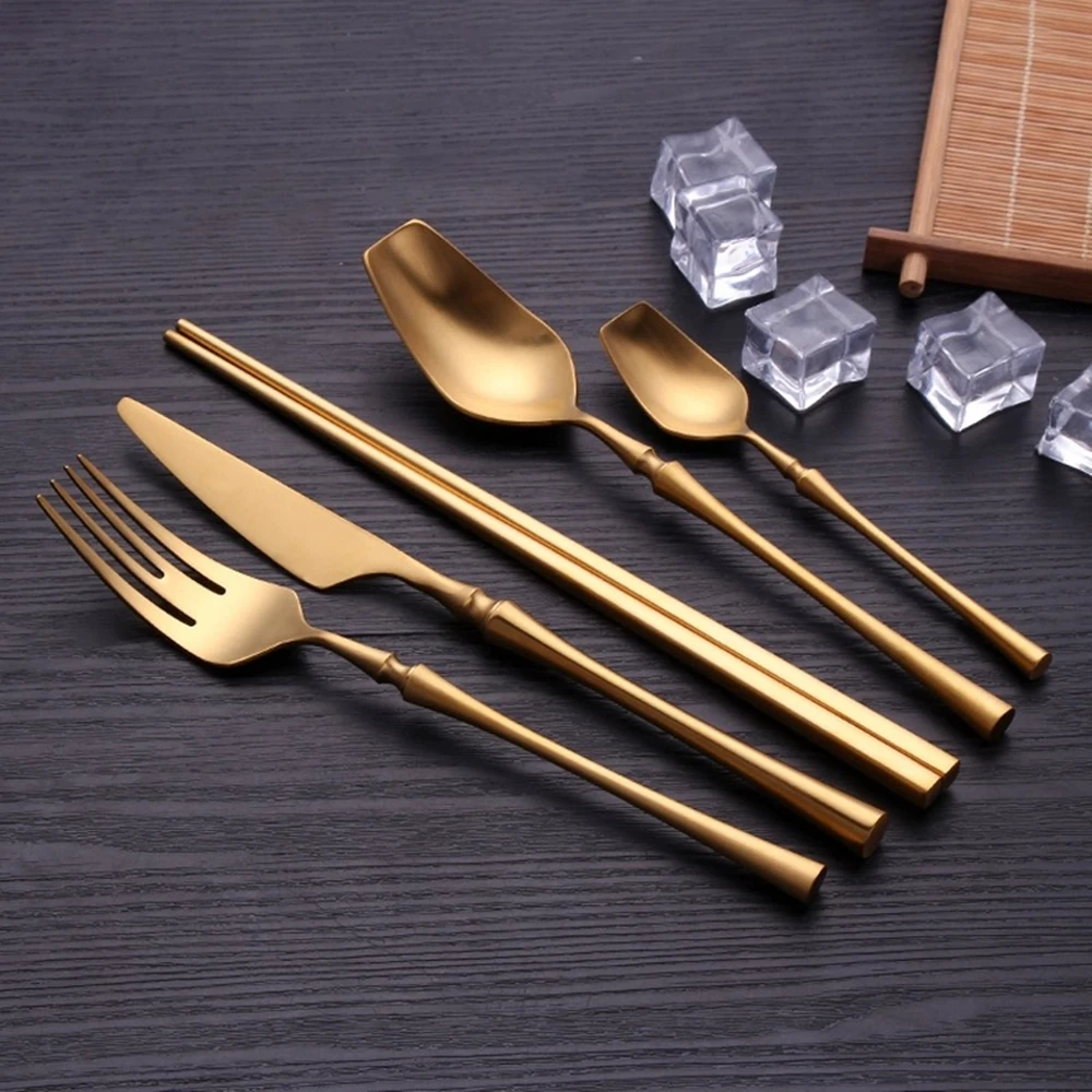 Stainless Steel Cutlery Set Gold Dinnerware Western Food Tableware Christmas Gift forks knives spoons | Дом и сад