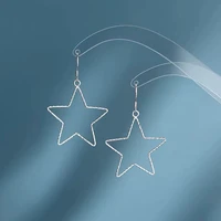 real 925 sterling silver star dangle earrings big hollow star drop earrings for women fine jewelry