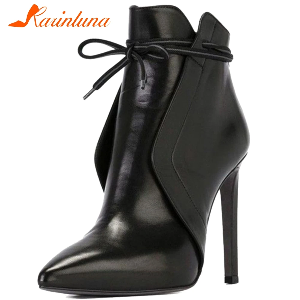 Женские ботильоны на очень высоком тонком каблуке KARINLUNA Черные для вечеринки с
