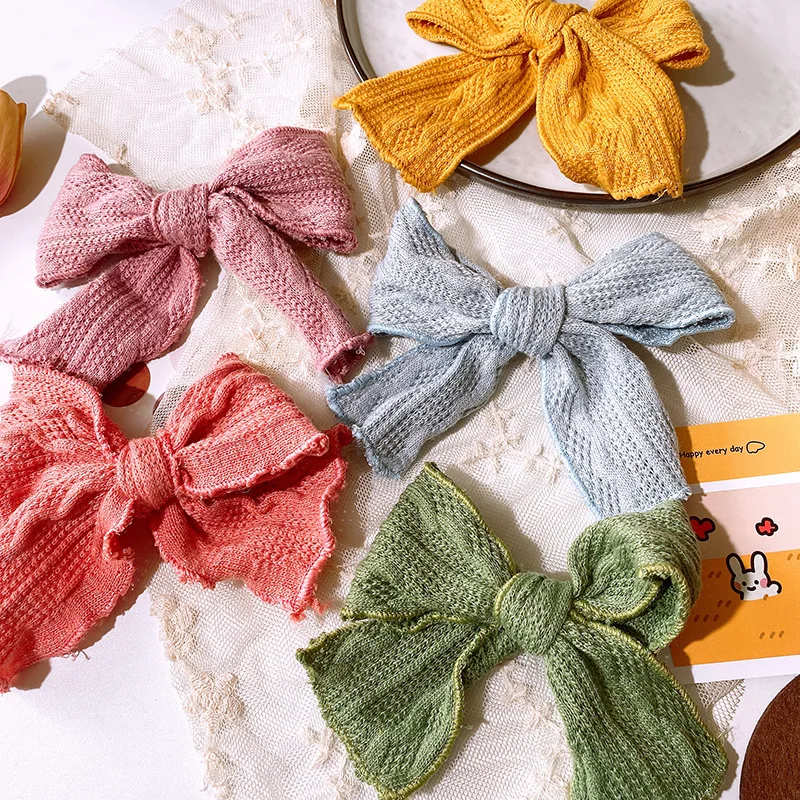 

Autumn New Korean Children Hair Accessories Sweet Girl Fashion Simple Colorful Wool Knitted Large Bow Duckbill Clip Headwear