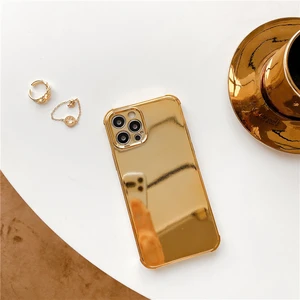 qianliyao luxury gold plated electroplated phone case for iphone 12 11 pro max 12pro x xs max xr se 8 7 plus mirror flip cases free global shipping