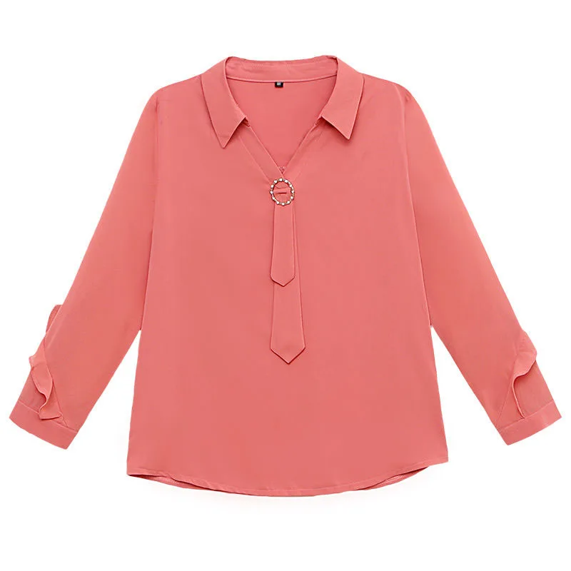 Женская шифоновая блуза Повседневная с длинным рукавом и отложным воротником