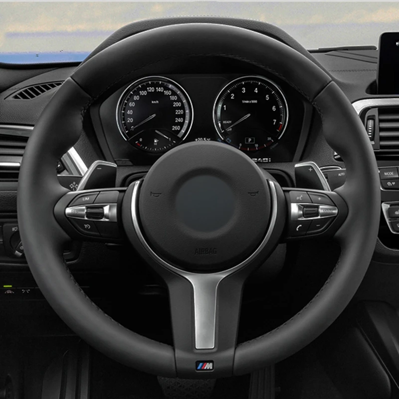 

Black Genuine Leather Black Suede Car Steering Wheel Cover For BMW M Sport F30 F31 F34 F10 F11 F07 F45 F46 F22 F23 M235i M240i