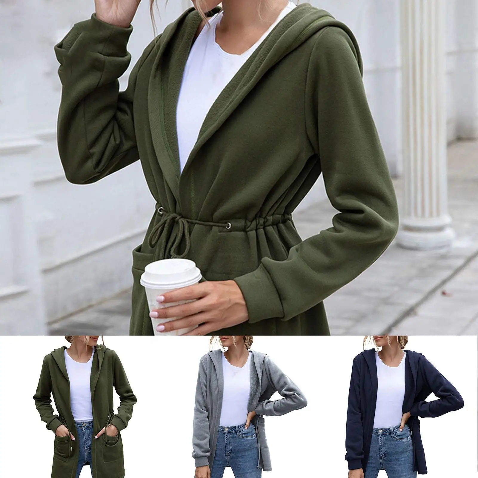 Зимнее теплое модное женское пальто на завязках с капюшоном Женский хлопковый