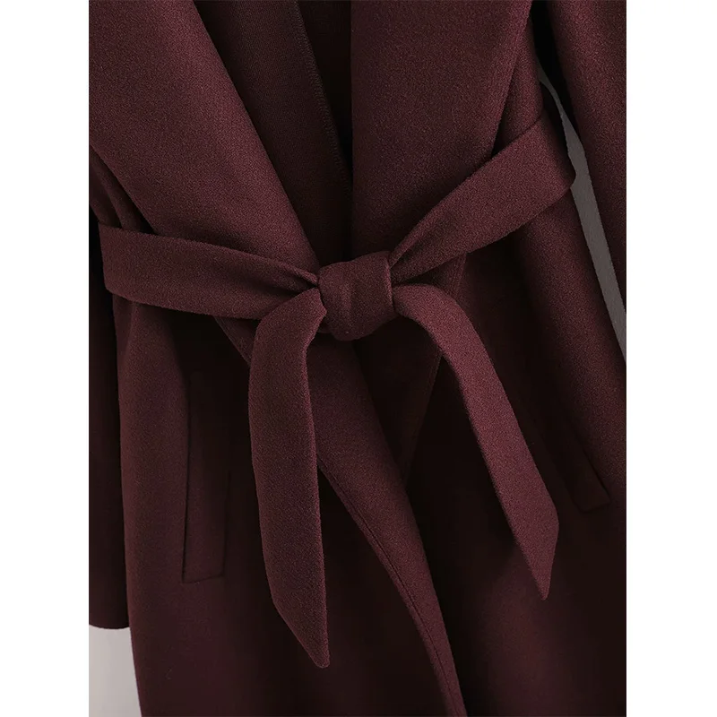 

2020 Autumn Winter Women Tweed Coat Sashes Solid Long Sleeves Coat Female Fashion Casual Women Clothes