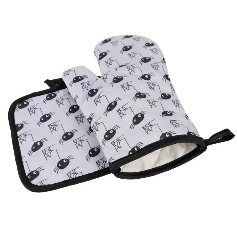 

2 PCS/SET Cute Non-slip Black Gray Cotton Fashion Nordic Kitchen Cooking Microwave Gloves Baking BBQ Potholders Oven Mitts