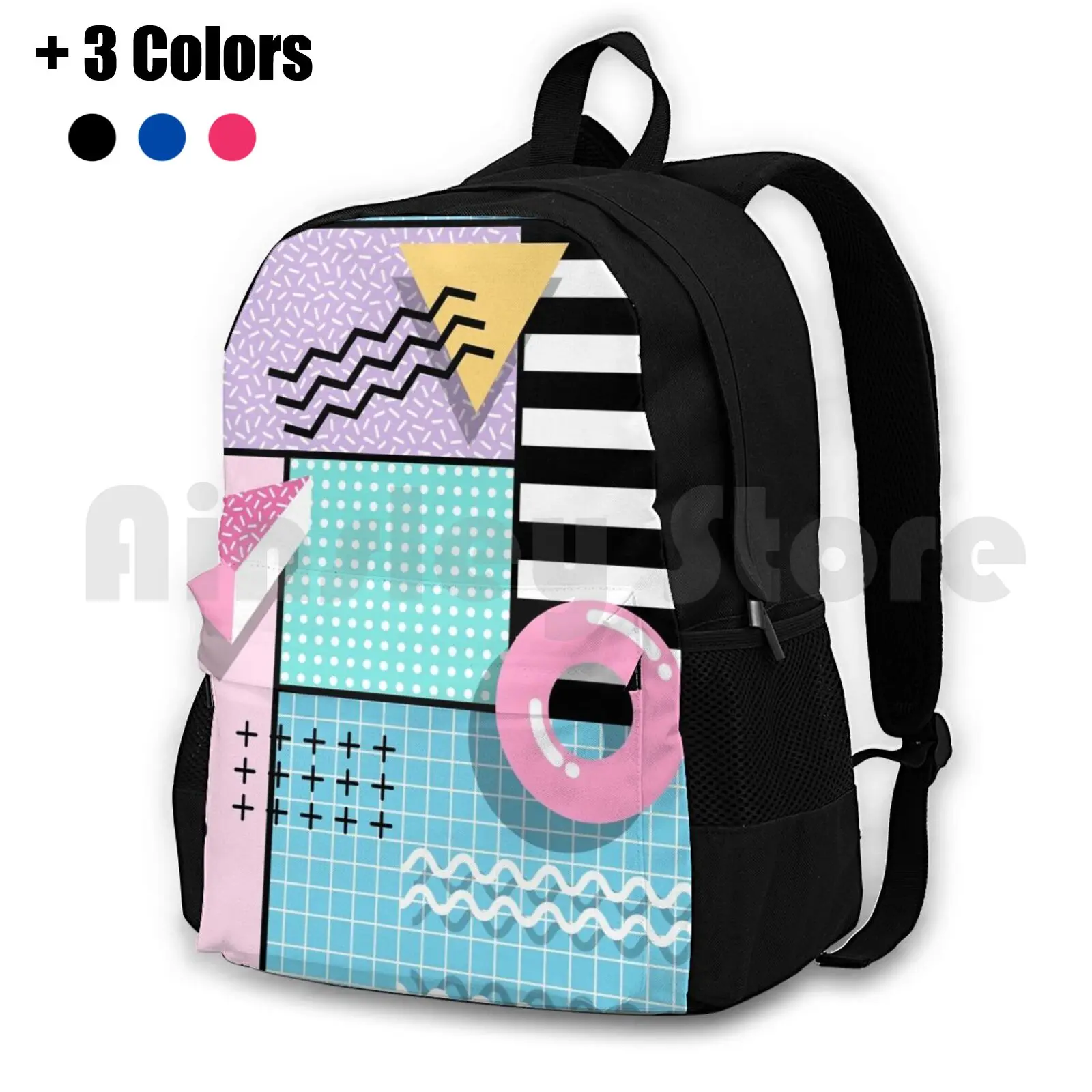 

Memphis Party Outdoor Hiking Backpack Waterproof Camping Travel Memphis Style Retro Eighties 80S 90S Geometric Shapes Polka