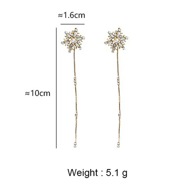 

USTAR Snowflake Crystals Long Tassel Drop Earrings for women Shiny Rhinestone Dangle Earrings female wedding Party Jewelry Gifts