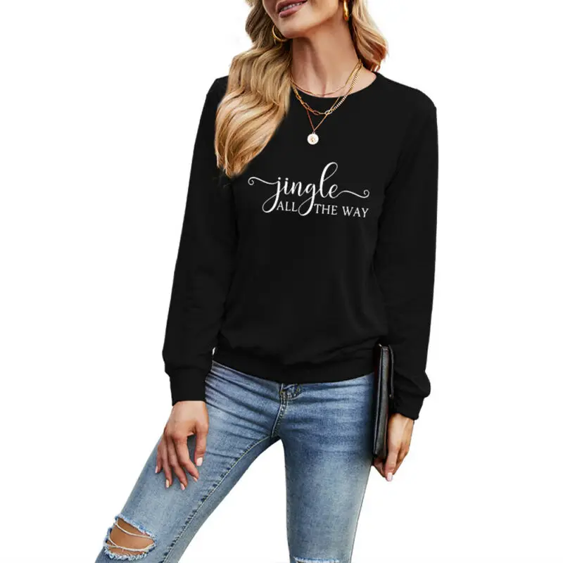 

Letter Printed Long Sleeve Tops Women Pullover Round Neck Casual Loose Fashion Ladies New Style Clothes Women Christmas Shirt