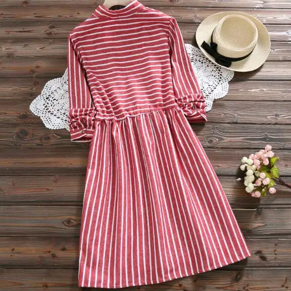 Весенне осеннее винтажное женское платье с вышивкой Совы в полоску Vestidos Femininos из