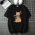 Футболки Catana с японским Самураем, кошкой, хлопковые мужские и женские парные повседневные футболки, летние брендовые топы, мужские Мультяшные футболки в стиле Харадзюку