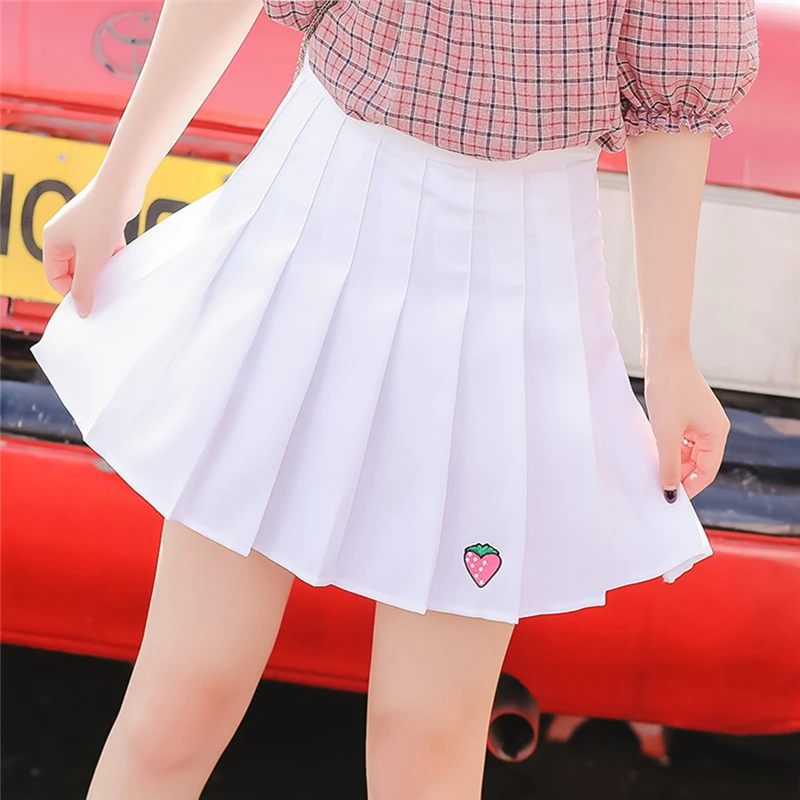 

2020 New Girl Pleated Skirt Summer High Waist A Line Women Sweet Small Strawberry Small Fresh All Match